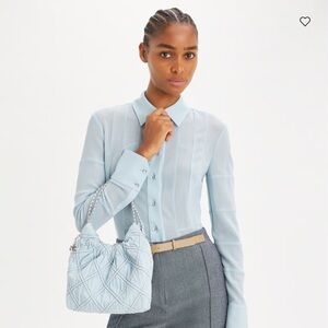 Tory Burch denim Light Blue Quilted Shoulder Bag with Chain Handles